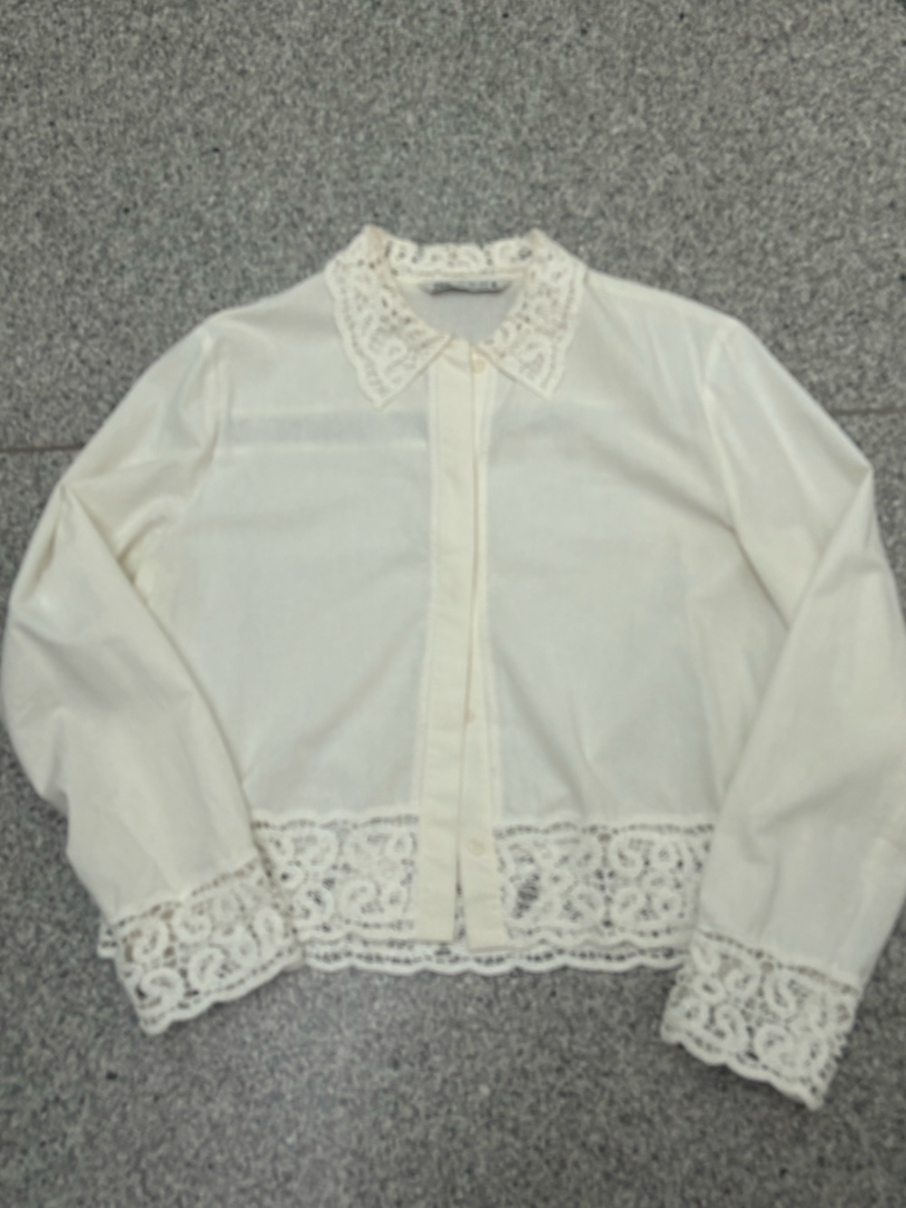 Zara Cream Lace-Trim Button Front Jacket
